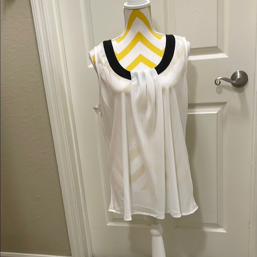 White Relaxed Tank Top with Black Trim